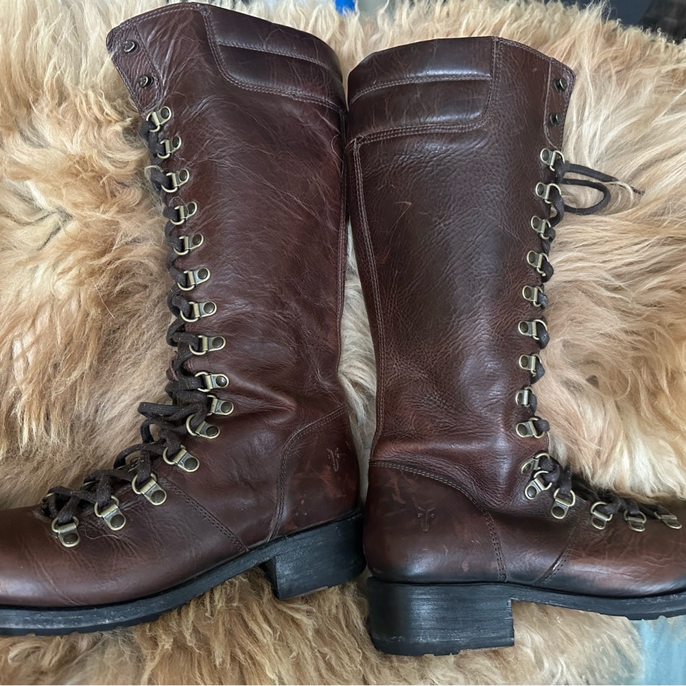Frye Rogan Brown Lace-Up Knee-High Boots 9 Rare - Picture 9 of 15